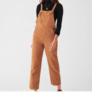 Faherty Women's Walker Corduroy Overalls Tan Brown Straight Leg Jumpsuit- Size M
